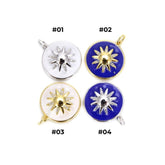 18K Gold Filled Sunburst Enamel Charm, Starburst Necklace, Enameled Pendant, Sun Pendant, Micro Pave Sun Charm, DIY, 22x18mm, CP555
