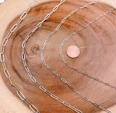 14K White Gold Filled Shiny Silver Oval Paperclip Chain, Available in Multiple Sizes, Oval Paperclip Silver Chain, Silver Paperclip Chain, CH108