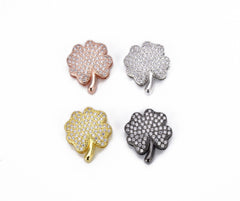 24K Gold Filled Four Leaf Clover Slider Beads CZ, Clover Slider Beads, Slider Beads, Slider Charms, Bead Bracelet, Cubic Zirconia, 18x15mm, BD006
