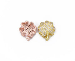 24K Gold Filled Four Leaf Clover Slider Beads CZ, Clover Slider Beads, Slider Beads, Slider Charms, Bead Bracelet, Cubic Zirconia, 18x15mm, BD006