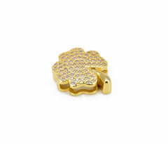 24K Gold Filled Four Leaf Clover Slider Beads CZ, Clover Slider Beads, Slider Beads, Slider Charms, Bead Bracelet, Cubic Zirconia, 18x15mm, BD006
