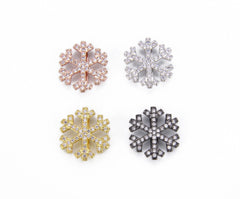 24K Gold Filled Snowflake Slider Beads CZ Micro Pave, Snowflake Charm, Slider Beads, Spacer Bead, Cubic Zirconia, Beads, 16x15mm, BD008