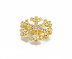 24K Gold Filled Snowflake Slider Beads CZ Micro Pave, Snowflake Charm, Slider Beads, Spacer Bead, Cubic Zirconia, Beads, 16x15mm, BD008