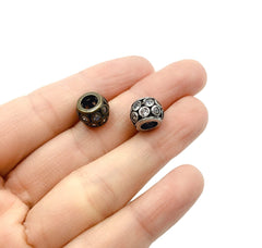 Antique Barrel Beads, CZ Micro Pave Bead, Barrel Beads, Metal Beads, Large Hole Beads, Cubic Zirconia, 10mm, BD033