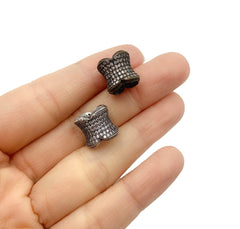 Antique Cylinder Beads, Cylinder CZ Micro Pave Bead, Barrel Beads, Tube Beads, Large Hole Beads, Cubic Zirconia, 12x11mm, BD043