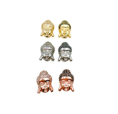 24K Gold Filled Buddha Head Beads, CZ Micro Pave Buddha Head Beads, Cubic Zirconia Pave Charm, Buddha Head Space Beads, Buddha Bracelet, 16x12mm, BD064