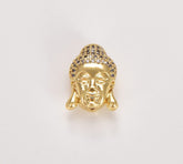 24K Gold Filled Buddha Head Beads, CZ Micro Pave Buddha Head Beads, Cubic Zirconia Pave Charm, Buddha Head Space Beads, Buddha Bracelet, 16x12mm, BD064