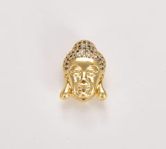 24K Gold Filled Buddha Head Beads, CZ Micro Pave Buddha Head Beads, Cubic Zirconia Pave Charm, Buddha Head Space Beads, Buddha Bracelet, 16x12mm, BD064