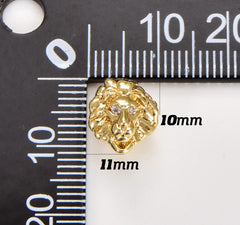 24K Gold Filled 3D CZ Micro Pave Lion Head Beads, Cubic Zirconia Spacer Beads, Lion Animal Head Space Beads, Lion Charms Findings, 10mm, BD068