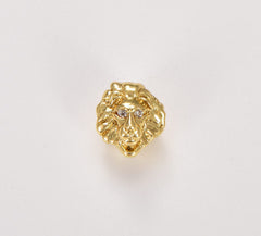 24K Gold Filled 3D CZ Micro Pave Lion Head Beads, Cubic Zirconia Spacer Beads, Lion Animal Head Space Beads, Lion Charms Findings, 10mm, BD068
