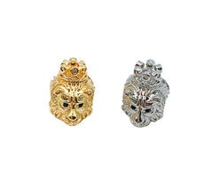 24K Gold Filled CZ King Crown Lion Head Spacer Beads, Micro Pave Cubic Zirconia Charm Beads, Large Hole Beads, Men’s Jewelry Findings, 14x10mm, BD069