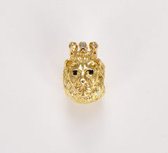 24K Gold Filled CZ King Crown Lion Head Spacer Beads, Micro Pave Cubic Zirconia Charm Beads, Large Hole Beads, Men’s Jewelry Findings, 14x10mm, BD069