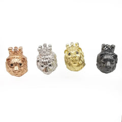 24K Gold Filled CZ King Crown Lion Head Spacer Beads, Micro Pave Cubic Zirconia Charm Beads, Large Hole Beads, Men’s Jewelry Findings, 14x10mm, BD069