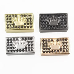 18K Gold Filled Black CZ Large Hole Embossment Crown Spacer 18K Gold CZ Micro Pave Beads Cuboid Spacer Beads Men’s Bracelet Findings 13x8mm, BD073