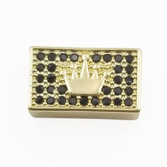 18K Gold Filled Black CZ Large Hole Embossment Crown Spacer 18K Gold CZ Micro Pave Beads Cuboid Spacer Beads Men’s Bracelet Findings 13x8mm, BD073