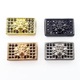 24K Gold Filled Black CZ Large Hole Embossment Lion Head Spacer Pave Beads, Cubic Zirconia Cuboid Spacer Beads, Men’s Bracelet Findings, 13x8mm, BD075