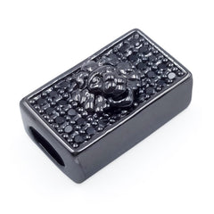 24K Gold Filled Black CZ Large Hole Embossment Lion Head Spacer Pave Beads, Cubic Zirconia Cuboid Spacer Beads, Men’s Bracelet Findings, 13x8mm, BD075