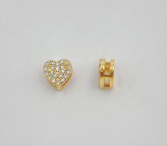 18K Gold Filled Tiny Heart Slider Beads, CZ Micro Pave Love Beads for Valentines Bracelet Necklace Jewelry Making Supply, 7mm, BD087