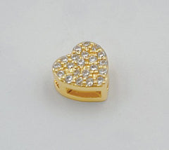 18K Gold Filled Tiny Heart Slider Beads, CZ Micro Pave Love Beads for Valentines Bracelet Necklace Jewelry Making Supply, 7mm, BD087