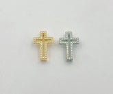 18K Gold Filled Dainty Cross Micro Pave CZ Bead, Religious Simple Cubic Zirconia Bead Bracelet Earring Necklace for Jewelry Making, BD092