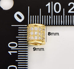18K Gold Filled 1pc Cylinder Beads, CZ Large Hole Cylinder Drum Barrel Micro Pave Beads, Tube CZ Beads, Large Hole Spacer Bead, 9x8mm, BD115