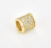 18K Gold Filled 1pc Cylinder Beads, CZ Large Hole Cylinder Drum Barrel Micro Pave Beads, Tube CZ Beads, Large Hole Spacer Bead, 9x8mm, BD115