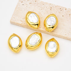 18K Gold Filled Freshwater Pearl Connector Beads, Pearl Spacer Beads for Necklace Bracelet Jewelry Making Supply, 30x23mm, BD167