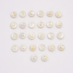 18K Gold Filled Dainty Freshwater Pearl Initial Letter Beads, MOP Alphabet Beads, Natural Shell Initial Beads, Personalized Initial Charms, BD174