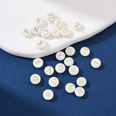 18K Gold Filled Dainty Freshwater Pearl Initial Letter Beads, MOP Alphabet Beads, Natural Shell Initial Beads, Personalized Initial Charms, BD174