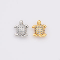 18K Gold Filled Turtle Bead Micro Pave Turtle Bead for Beach, Sea Turtle Bead, Rose Gold/Silver/Gold Beads, CZ Spacer Beads, 12x9mm, BD610