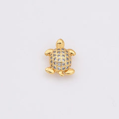 18K Gold Filled Turtle Bead Micro Pave Turtle Bead for Beach, Sea Turtle Bead, Rose Gold/Silver/Gold Beads, CZ Spacer Beads, 12x9mm, BD610