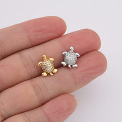 18K Gold Filled Turtle Bead Micro Pave Turtle Bead for Beach, Sea Turtle Bead, Rose Gold/Silver/Gold Beads, CZ Spacer Beads, 12x9mm, BD610