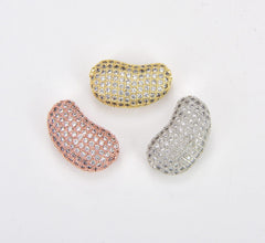 24K Gold Filled Bean Shape Beads, Gold Filled Kidney Shape Beads, CZ Micro Pave Beads, Oval Spacer Beads for Bracelet Necklace Jewelry Making Supply, BD653