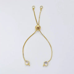 18K Gold Filled Adjustable Round Heart Star Bracelet Half Semi Finished w/ Rubber Stopper CZ Charm Bracelets Tennis Bracelet Box Chain, BR068