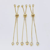 18K Gold Filled Adjustable Round Heart Star Bracelet Half Semi Finished w/ Rubber Stopper CZ Charm Bracelets Tennis Bracelet Box Chain, BR068