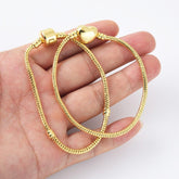 18K Gold Filled Bracelet Snake Chain, European Snake Chain Bracelet w/ Barrel Clasp, Heart Bracelet, BR071
