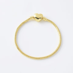 18K Gold Filled Bracelet Snake Chain, European Snake Chain Bracelet w/ Barrel Clasp, Heart Bracelet, BR071