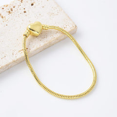 18K Gold Filled Bracelet Snake Chain, European Snake Chain Bracelet w/ Barrel Clasp, Heart Bracelet, BR071