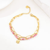 18K Gold Filled Rhodochrosite Flowers Bracelet, Natural Gemstone Jewelry, Bohemian Style Paper Clip Link Chain Bracelet, BR072