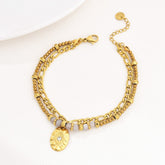 18K Gold Filled Layered Bracelet for Women, Beaded Bracelet with Blue Beads and Evil Eye Charm, Paperclip Chain Bracelet, BR076