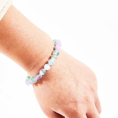 Natural Rainbow Fluorite Stone Bracelet, Fluorite Crystal Bracelet, Healing Bracelet, 7 Inch, 6/8mm, BR078