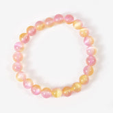 Natural Selenite Stone Beaded Bracelet, Round Lime Pink Beaded Bracelet, 7 Inch, 6/8mm, Healing Bracelet, BR081