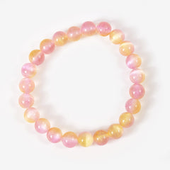 Natural Selenite Stone Beaded Bracelet, Round Lime Pink Beaded Bracelet, 7 Inch, 6/8mm, Healing Bracelet, BR081