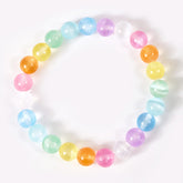 Multicolor Colorful Gypsum Stone Bracelet, Selenite Round Rainbow, 7 Inch, 6/8mm, Healing Bracelet, BR083