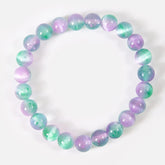 Natural Fluorite Stone Beaded Bracelet, Selenite Round Green Purple, 7 Inch, 6/8mm, Healing Bracelet, BR084