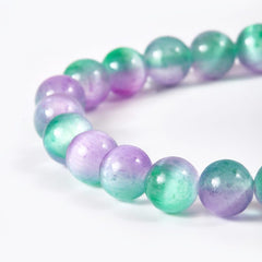 Natural Fluorite Stone Beaded Bracelet, Selenite Round Green Purple, 7 Inch, 6/8mm, Healing Bracelet, BR084