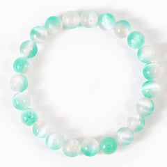 Natural Green Amazonite Stone Beaded Bracelet, Selenite Round Green, 7 Inch, 6/8mm, Healing Bracelet, BR085