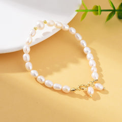 18K Gold Filled Natural Freshwater Pearl Bracelet, Elegant White Pearl Bridal Bracelet Wedding Jewelry, Adjustable Bracelet, BR089