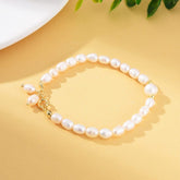 18K Gold Filled Natural Freshwater Pearl Bracelet, Elegant White Pearl Bridal Bracelet Wedding Jewelry, Adjustable Bracelet, BR089