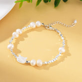 Silver Elegant White Pearl Cat Head Bracelet, Natural Freshwater Pearl Bracelet, Minimalist Adjustable Bracelet, BR090